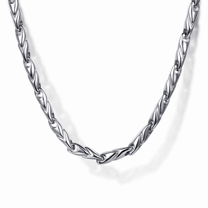 22" 925 Sterling Silver Hollow Men's Link Chain Necklace Modern Pair