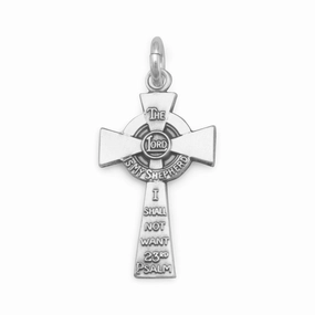 Sleek Charm 23rd Psalm The Lord is My Shepherd Cross Charm Pendant Sterling Silver