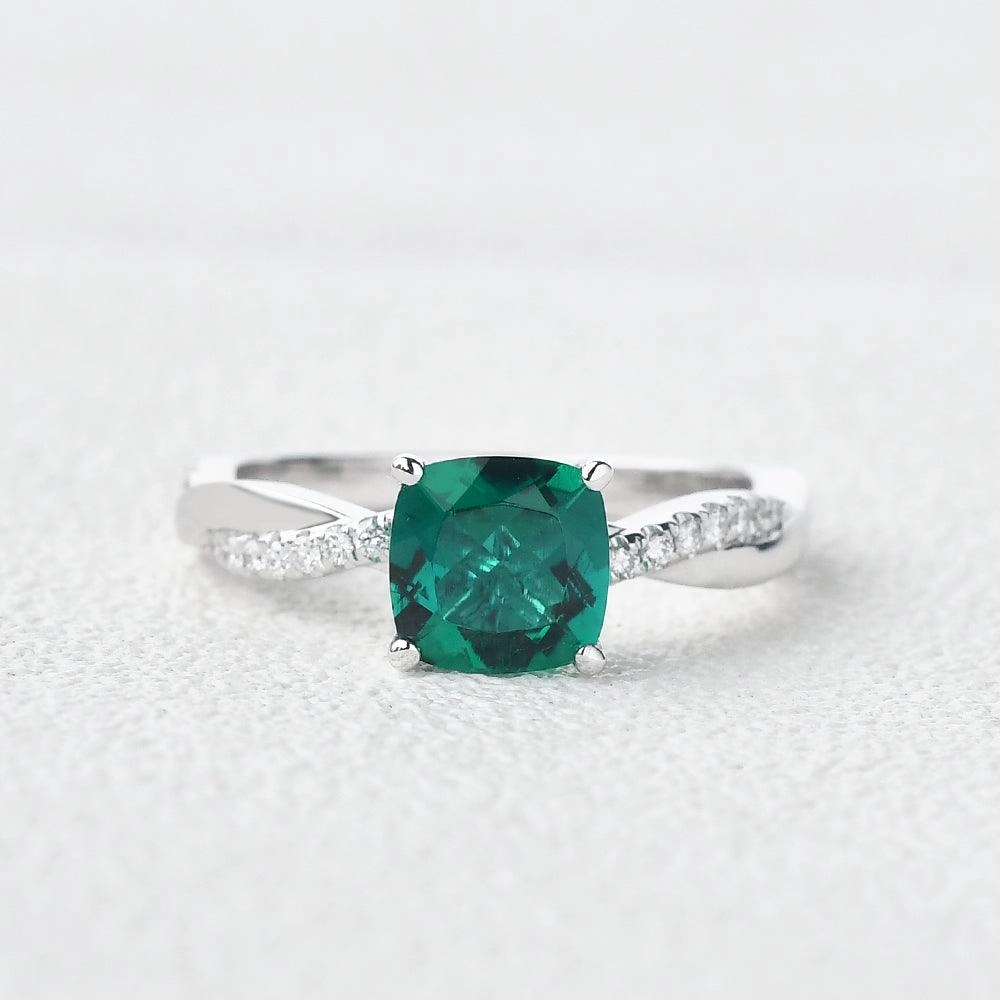 2.0ct Cushion Cut Emerald Classic Solitaire Twist Ring Casual Gift