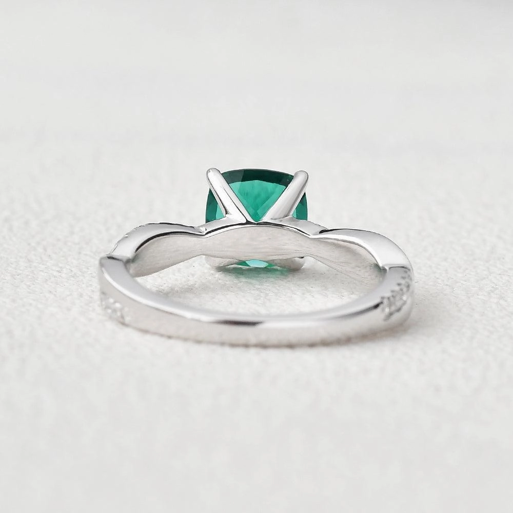 2.0ct Cushion Cut Emerald Classic Solitaire Twist Ring Vibrant Design