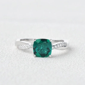 2.0ct Cushion Cut Emerald Classic Solitaire Twist Ring Casual Gift