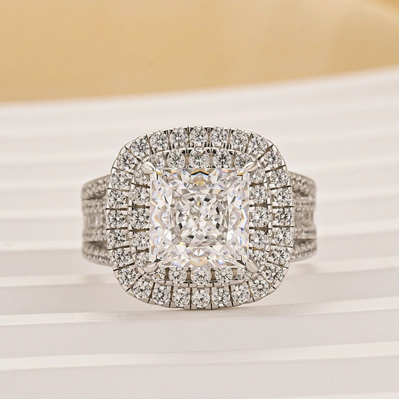 Golden Touch 2.0Ct Princess Cut Double Halo Split Shank Engagement Ring In Sterling Silver