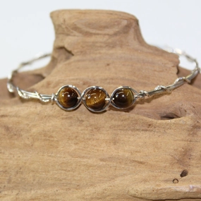 3-Bead Outline Brown Tiger Eye Beads Sterling Silver Wire Wrapped Bracelet Legendary Sight Quest Memento