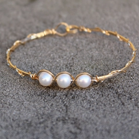 3-Bead Outline Freshwater Pearls Gold Filled Wire Wrapped Bracelet Significant Fusions
