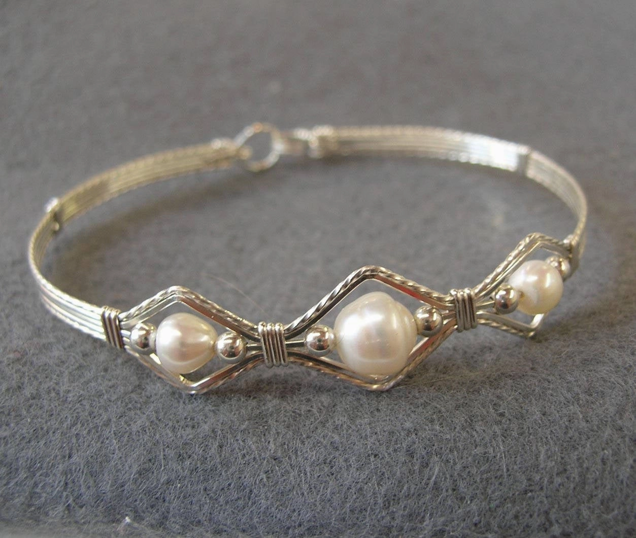 3-Bead Point Freshwater Pearls Sterling Silver Wire Wrapped Bracelet Complete Inventory
