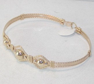 Hemispheric Renown 3-Bead Point Gold Bead Wire Wrapped Bracelet