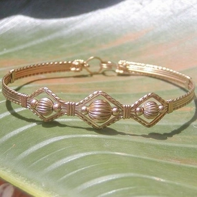 Suitable Charge 3-Bead Point Gold Filled Fluted Beads Wire Wrapped Bracelet