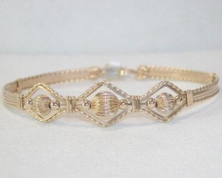 3-Bead Point Gold Filled Fluted Beads Wire Wrapped Bracelet Rosy Composites