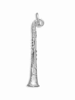 Flat Lay Muted Style 3-D Clarinet Charm Sterling Silver - Made in the USA