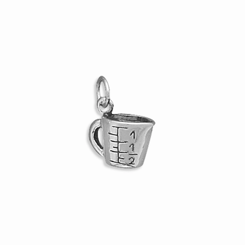 Glamorous Accessory Distinctive Jewelry 3-D Measuring Cup Charm Sterling Silver