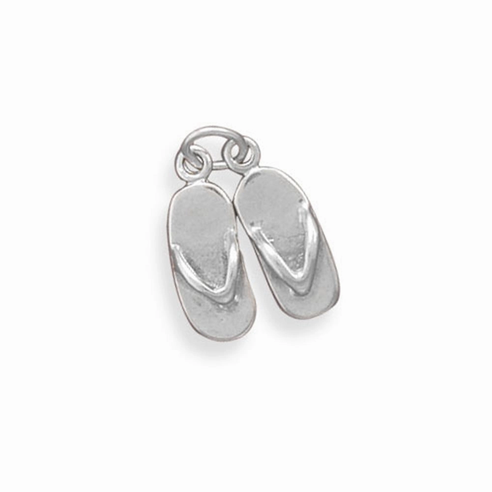 Vibrant Glow 3-D Moveable Pair of Sandals Flip Flops Charm Sterling Silver