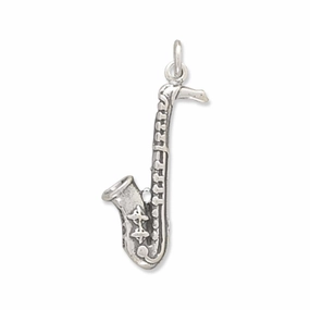 Shine In Light Sculpted Accent 3-D Saxophone Charm Music Sterling Silver