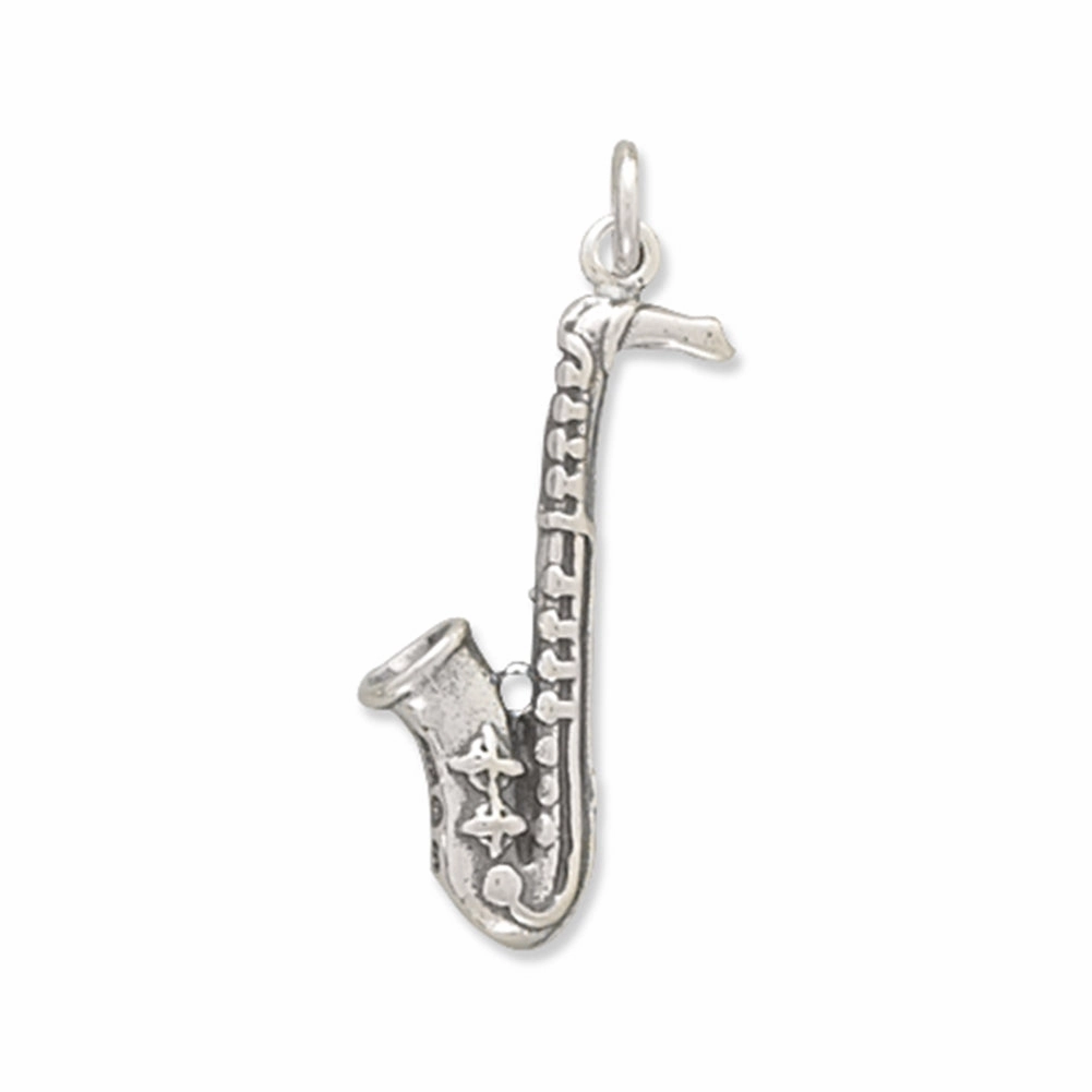 Shine In Light Sculpted Accent 3-D Saxophone Charm Music Sterling Silver