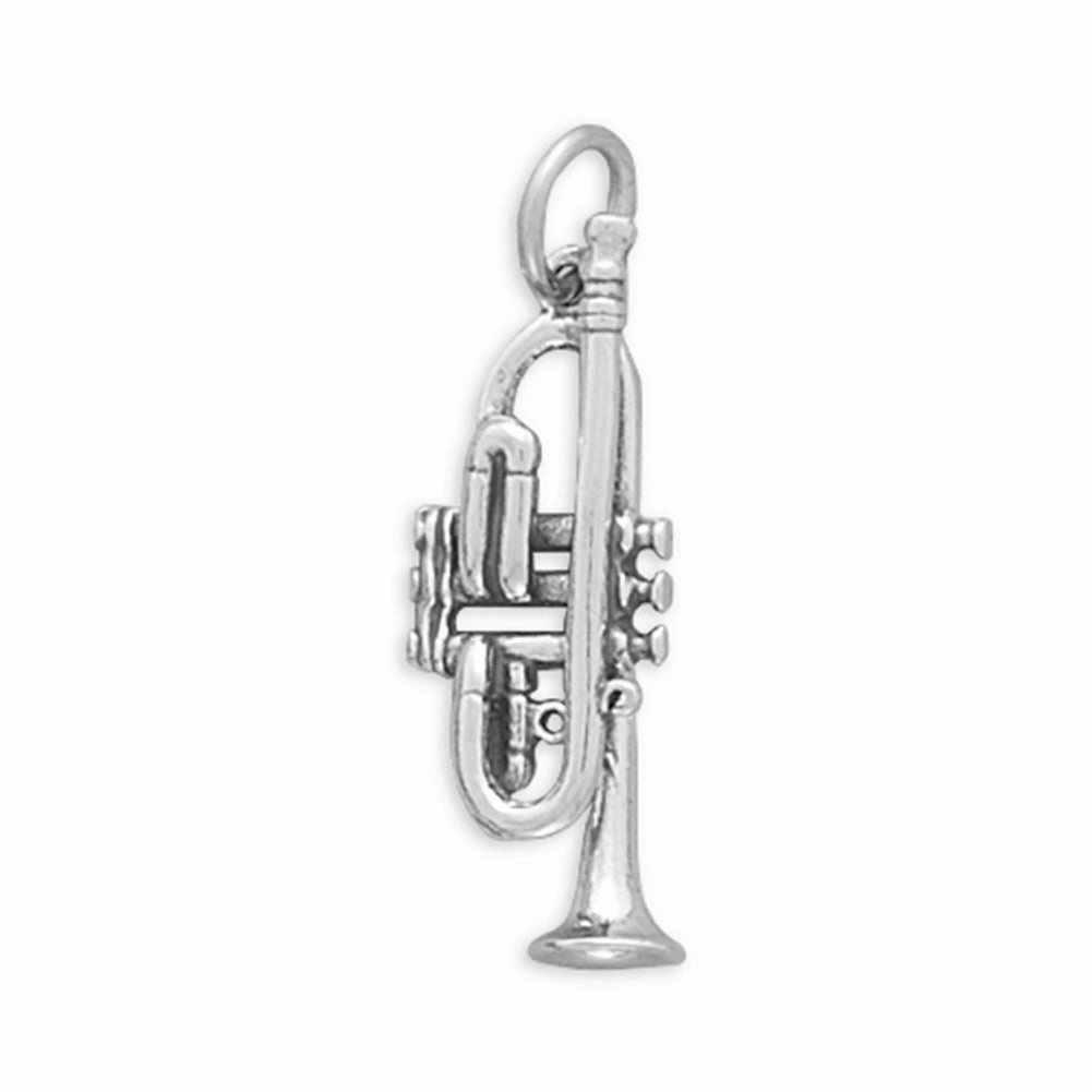 3-D Trumpet Band Music Charm Sterling Silver - Made in the USA Timeless Presence