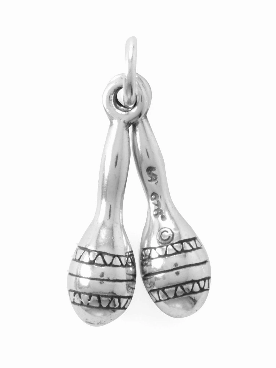 3D Maracas Charmt Sterling Silver Luxe Mood Cool Touch