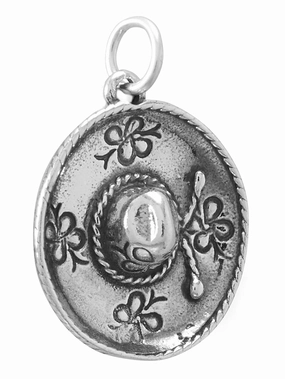 Graceful Detail Minimal Sparkle 3D Sombrero Charm with Flowers Hat Sterling Silver, Made in the USA