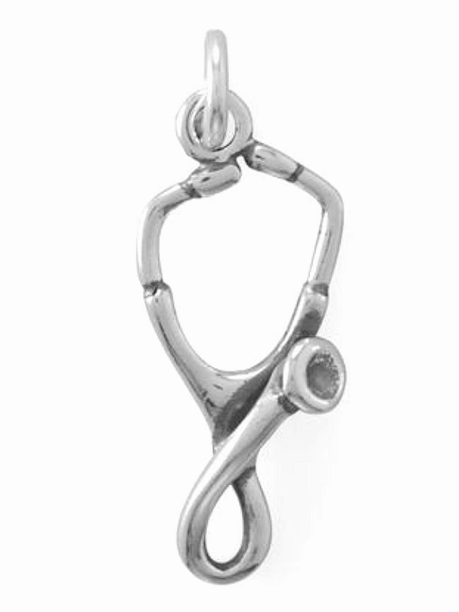 3D Stethoscope Charm Sterling Silver with Antique Finish Elegant Pop