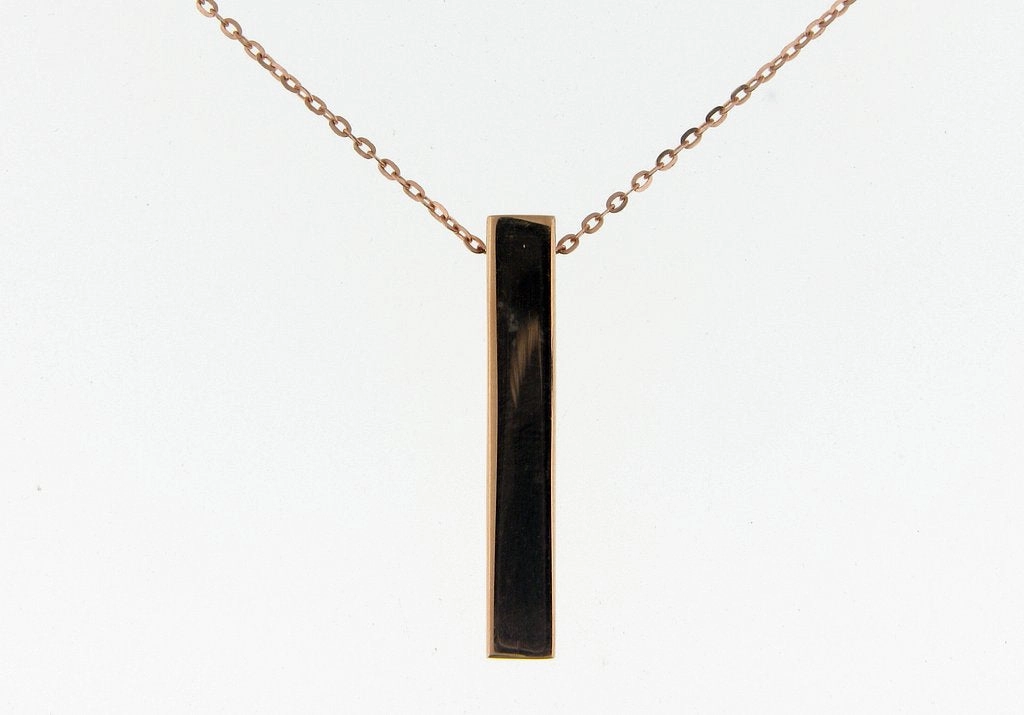 Locket Piece 3D Vertical Bar Necklace in Rose Gold