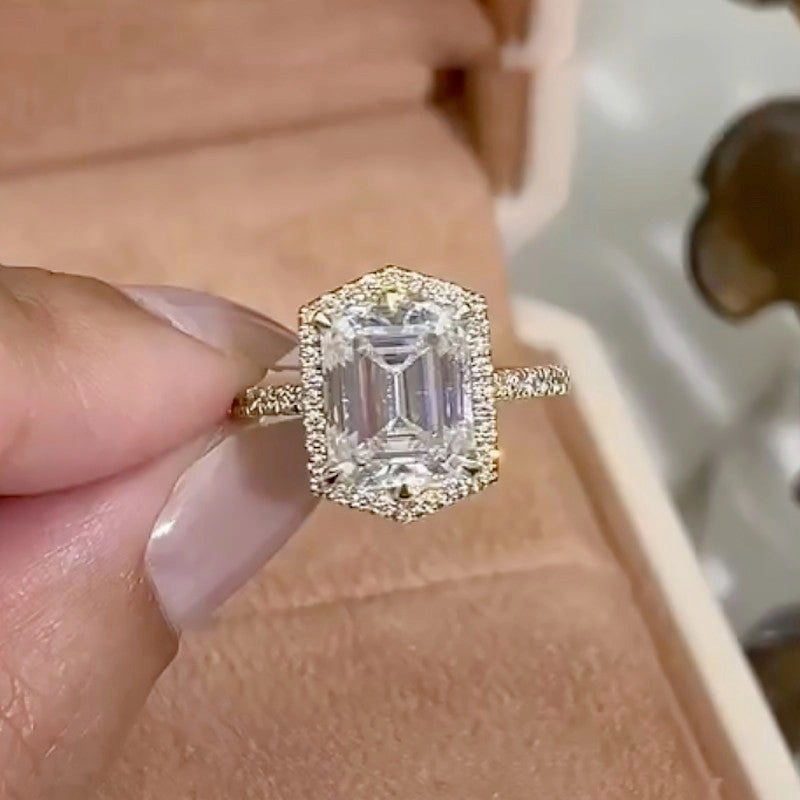 Elegant accessories 4.0Ct Emerald Cut Halo Engagement Ring Travel Rings In Sterling Silver