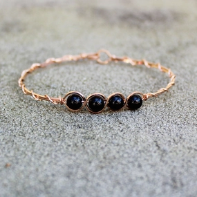 Delightful Combinations Versatile Option 4-Bead Outline Black Onyx Beads Rose Gold Filled Wire Wrapped Bracelet