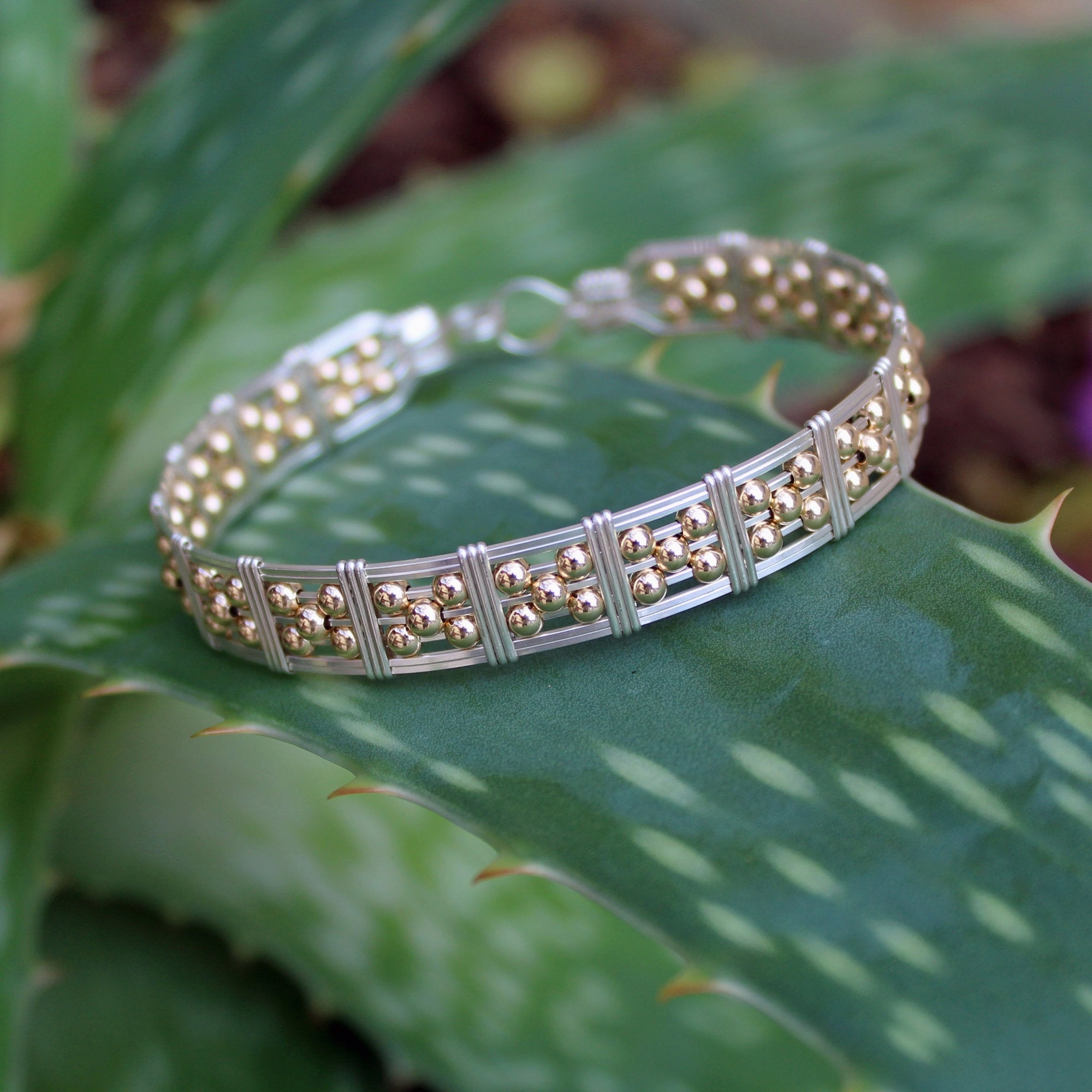 Entertaining Aspect 5-Bead Star 14kt Gold Filled Beads Sterling Silver Wire Bracelet