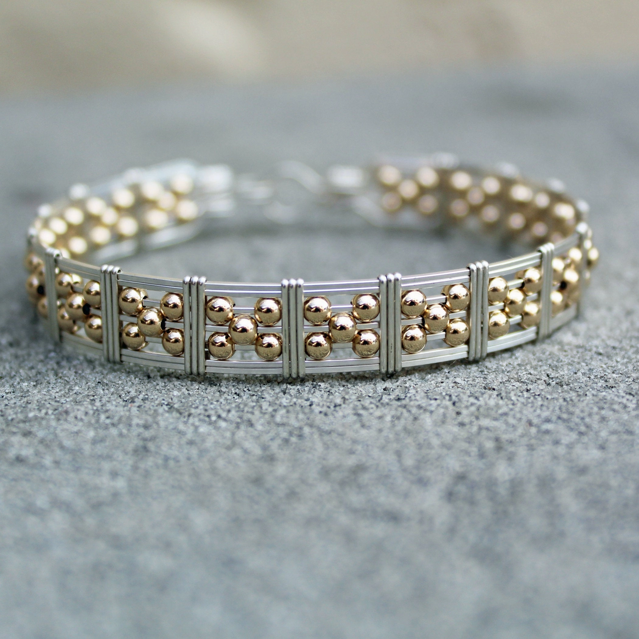 5-Bead Star 14kt Gold Filled Beads Sterling Silver Wire Bracelet Modern Marvel