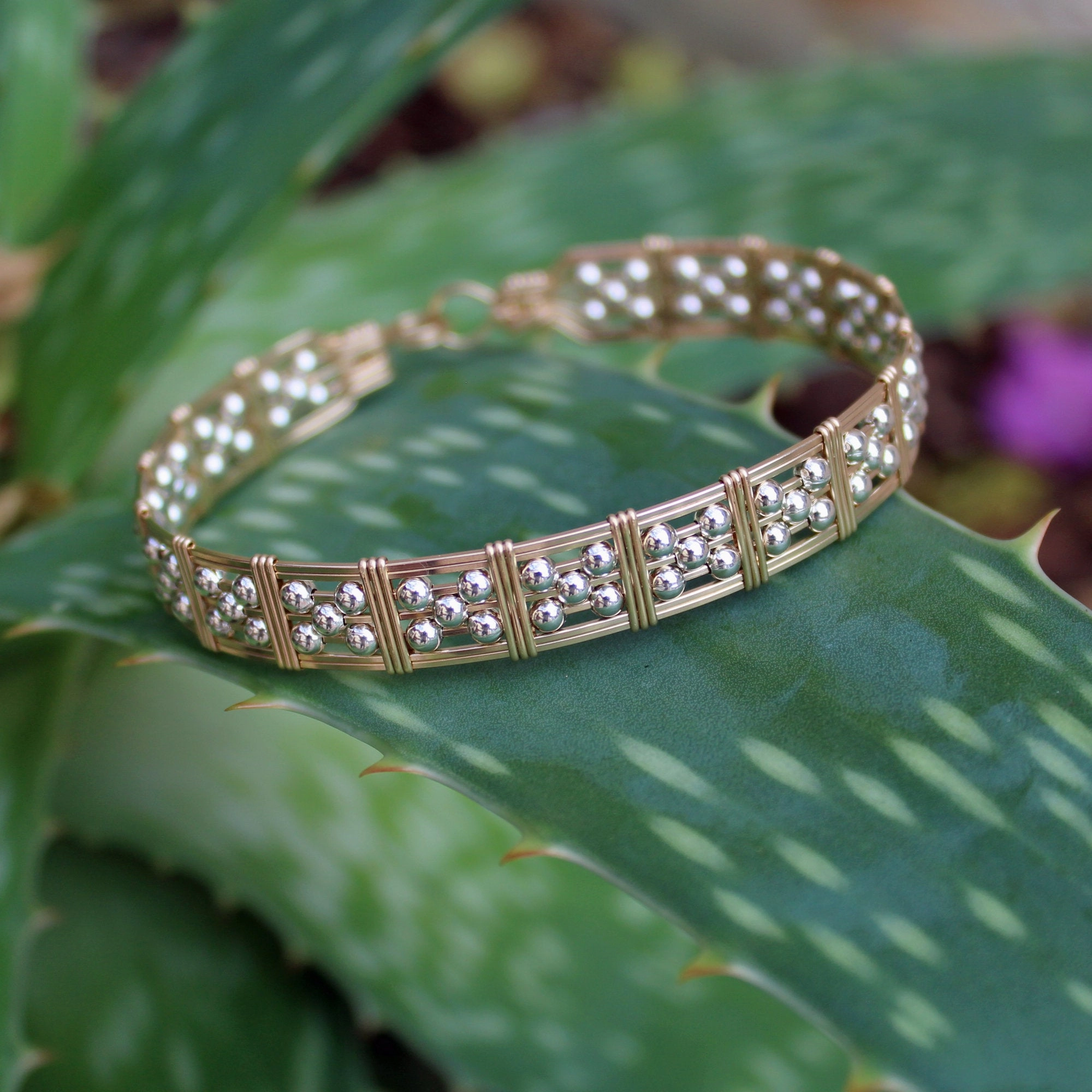 Good Bargain Memorable Gift 5-Bead Star 3mm Sterling Silver Beads 14kt Gold Filled Wire Bracelet