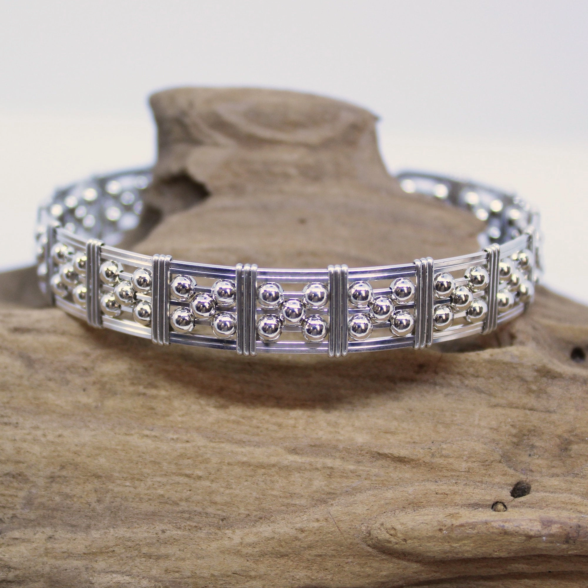 One-Size 5-Bead Star 3mm Sterling Silver Beads Wire Wrapped Bracelet