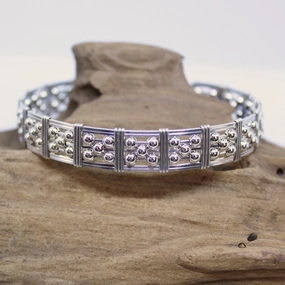 One-Size 5-Bead Star 3mm Sterling Silver Beads Wire Wrapped Bracelet