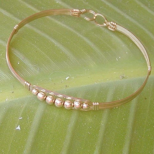 Celestial Blends 5 Little Beads Smooth Gold Filled Beads Wire Wrapped Bracelet