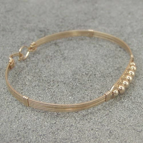 Rich Accent 5 Little Beads Smooth Gold Filled Beads Wire Wrapped Bracelet