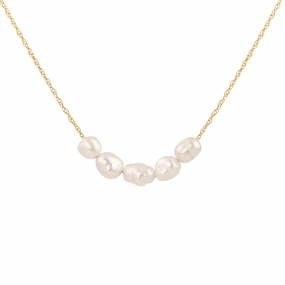 Polished Finish Warm Accent 5 Tiny South Sea Keshi Pearl Necklace - 14k Gold