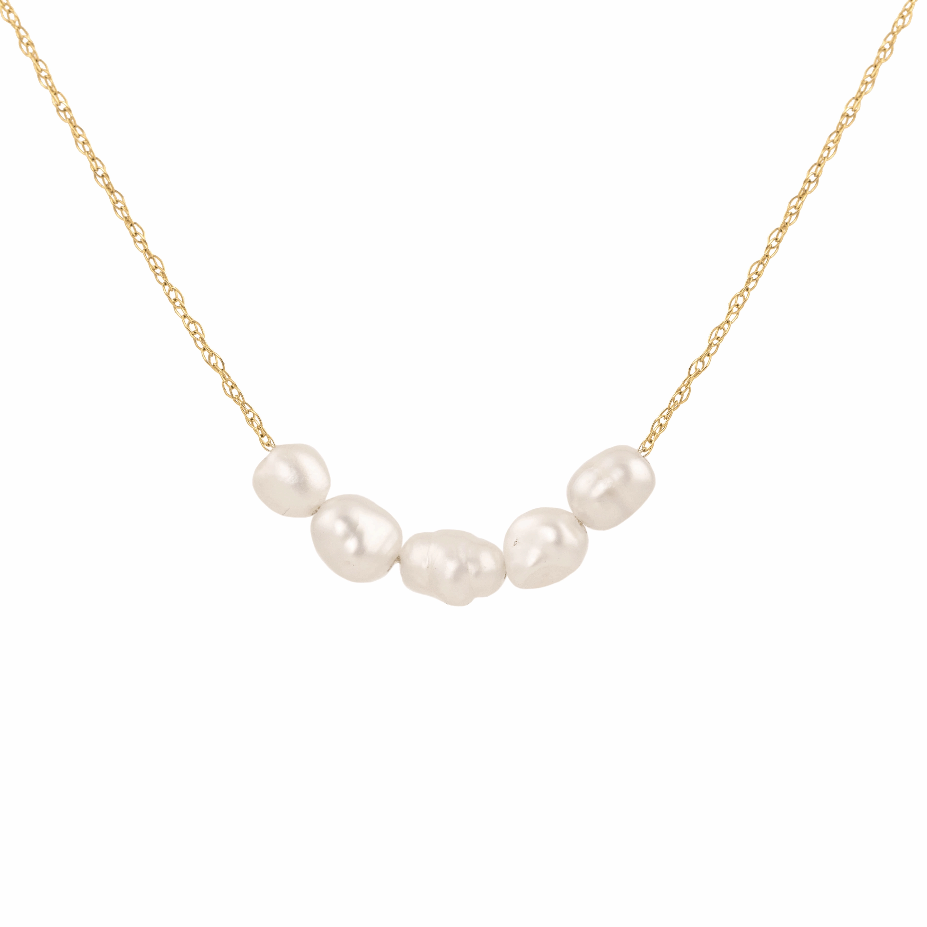 Polished Finish Warm Accent 5 Tiny South Sea Keshi Pearl Necklace - 14k Gold