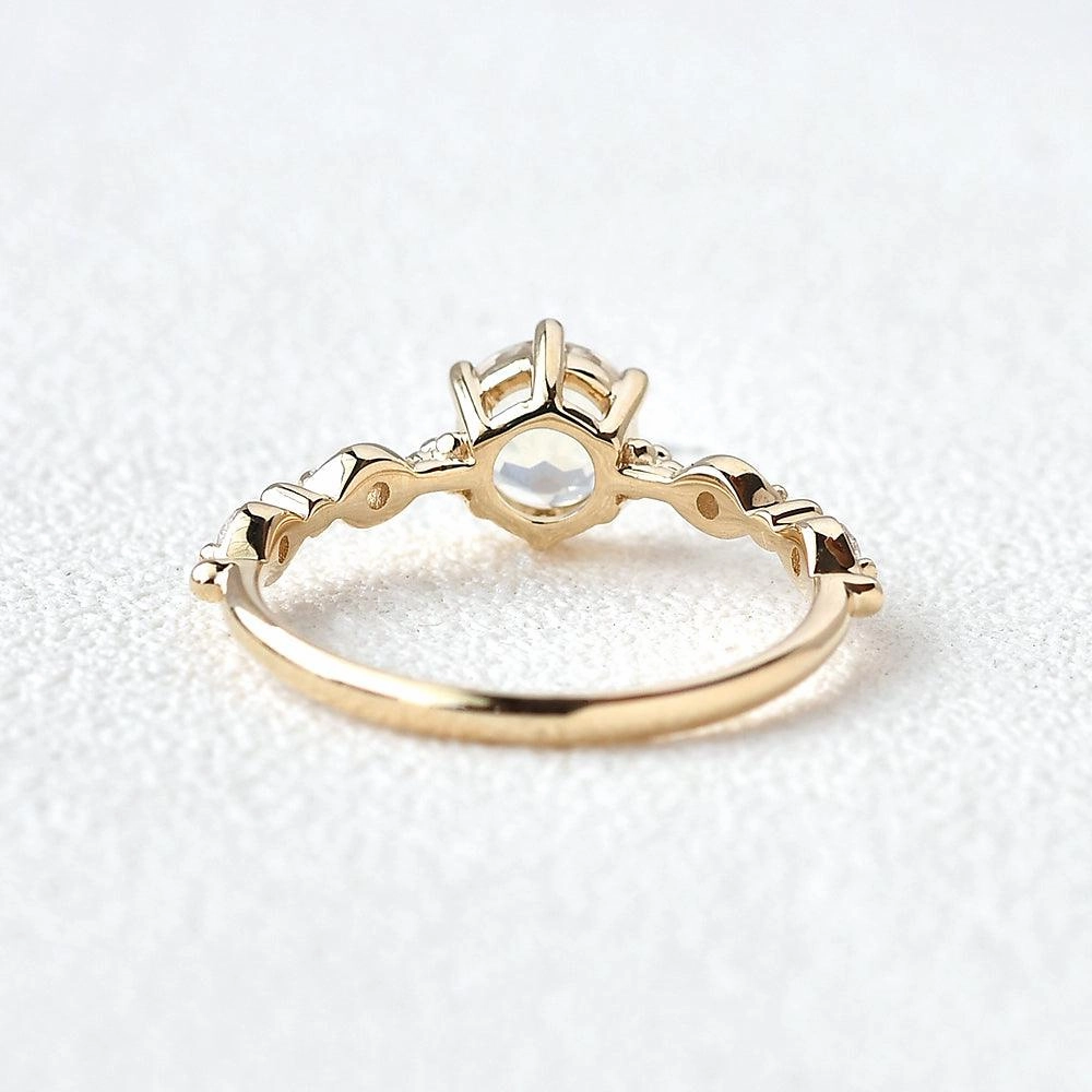 6mm Blue Moonstone Rose Gold Ring feminine grace Balanced Design