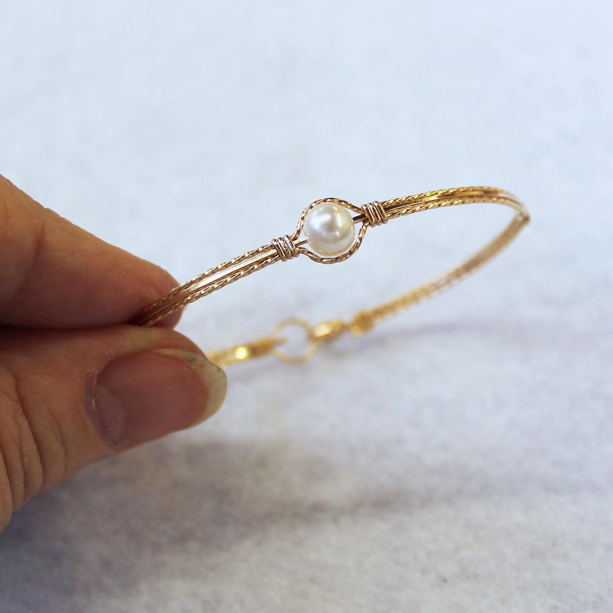 Toggle Closures 6mm Freshwater Pearl Single Bead Gold Filled Wire Wrapped Bracelet TST