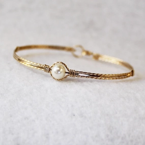 Growth Proof Worldwide Benchmark 6mm Freshwater Pearl Single Bead Gold Filled Wire Wrapped Bracelet TST