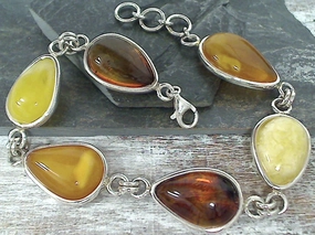 8.5" - 9.5" Amber, Copal, Sterling Silver Bracelet Understated Elegance Design Pioneer