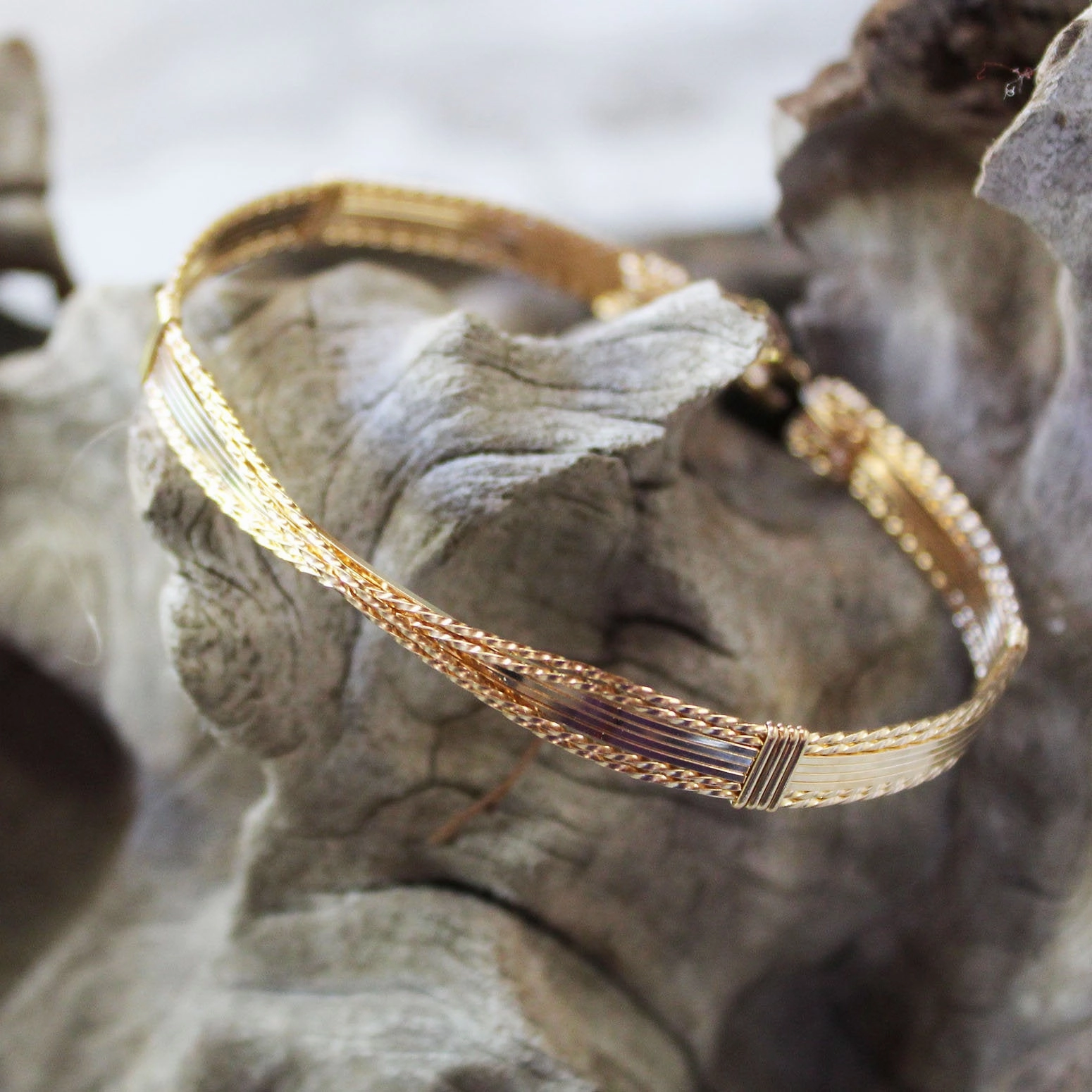 8-Strand Center X Cross Gold Filled Wirewrapped Bracelet Gender Neutral Sustainable Finds