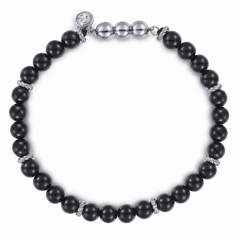 925 Sterling Silver and 6mm Black Onyx Beaded Bracelet Everyday Wear