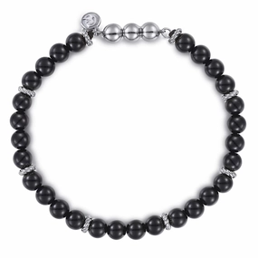 925 Sterling Silver and 6mm Black Onyx Beaded Bracelet Everyday Wear