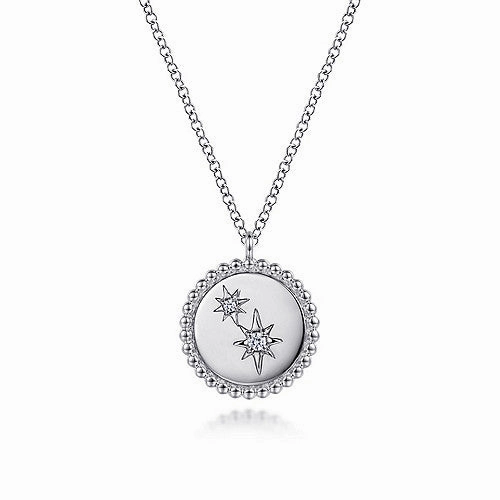 Sleek Design 925 Sterling Silver Diamond Star Pendant Necklace