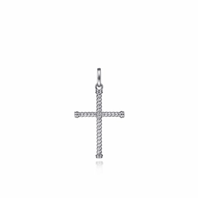 Sparkling Accent 925 Sterling Silver Twisted Rope Cross Pendant