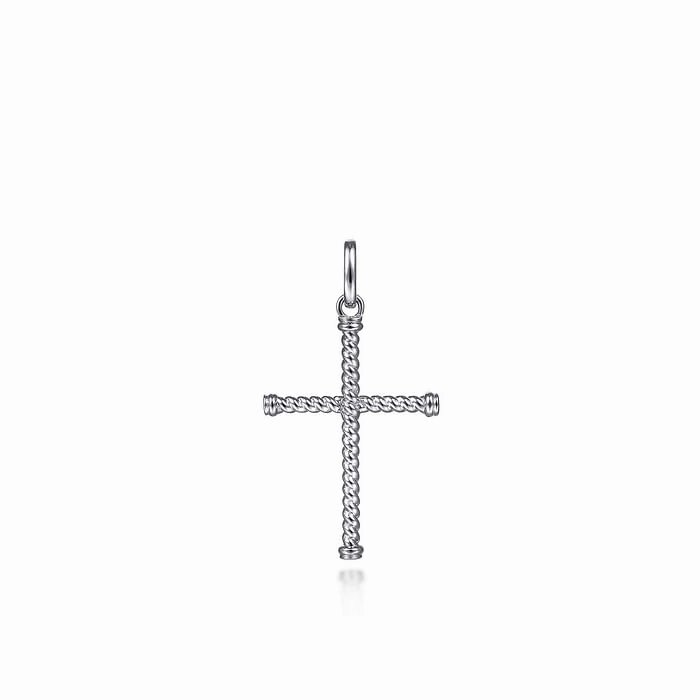 Sparkling Accent 925 Sterling Silver Twisted Rope Cross Pendant