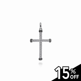 925 Sterling Silver Twisted Rope Cross Pendant with Black Spinel Elegant Pick