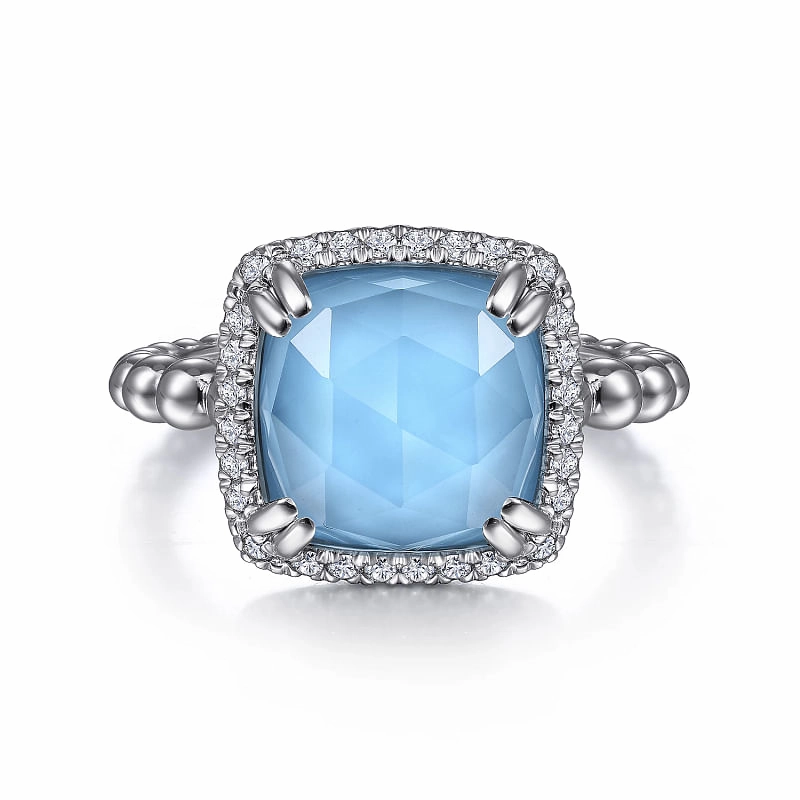 925 Sterling Silver White Sapphire and Turquoise Halo Signet Ring Refined Taste