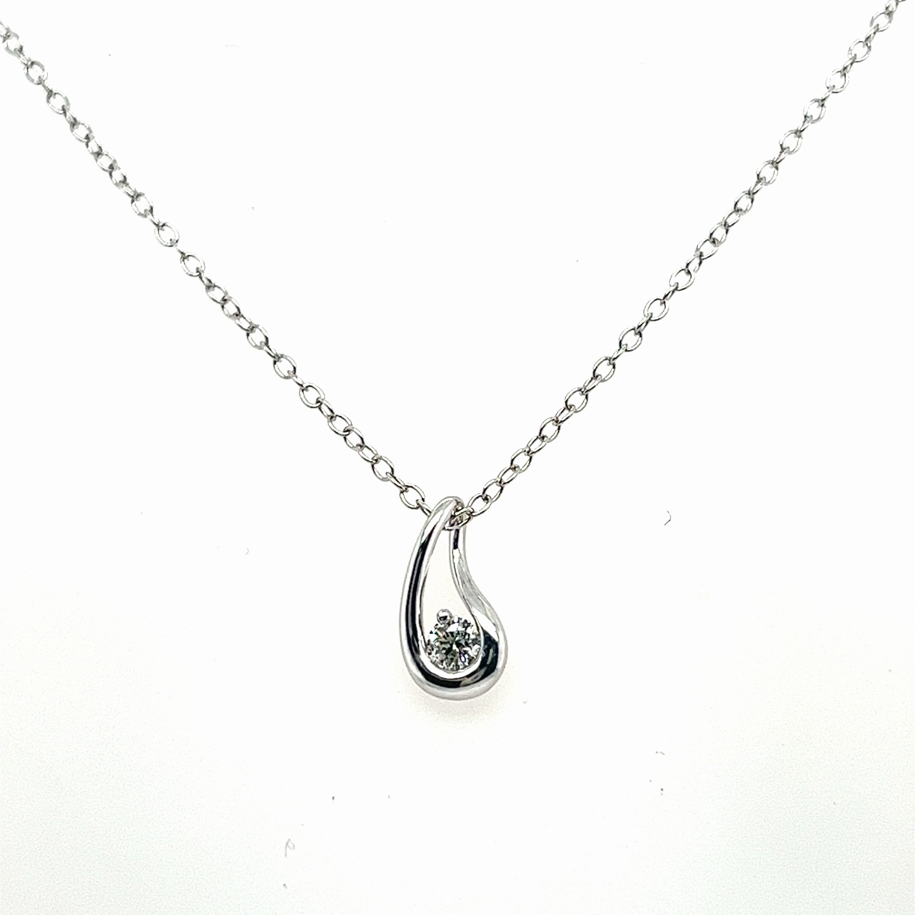 925 White Sterling Silver Round Shape Diamond Solitaire Pendant with a 925 White Sterling Silver Cable Link Necklace (.09ctw) Perennial Piece Youth Style