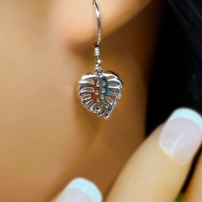 `Elua Monstera Leaf Earrings Chic Appearance Embellished Ornament