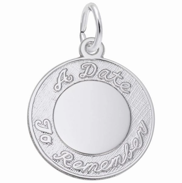 A Date to Remember Script Disc Charm Sculpted Detail Glossy Finish