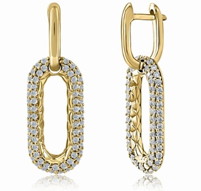 A. JAFFE Quilted Round Dangle Diamond Earrings in 14K Yellow Gold (.67ctw) Vintage-Inspired Accessory Curved Embellishment