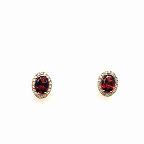 Bremer Jewelry Oval Shape Garnets and Diamond Solitaire/Stud Earrings in 14K Yellow Gold (1.99ctw) Luxurious Style Oval Accessory